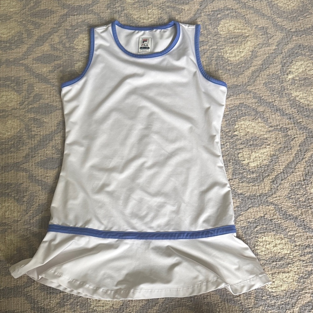 NEW NEVER WORN Fila White Tennis Dress with Periwinkle Trim Girls Med.